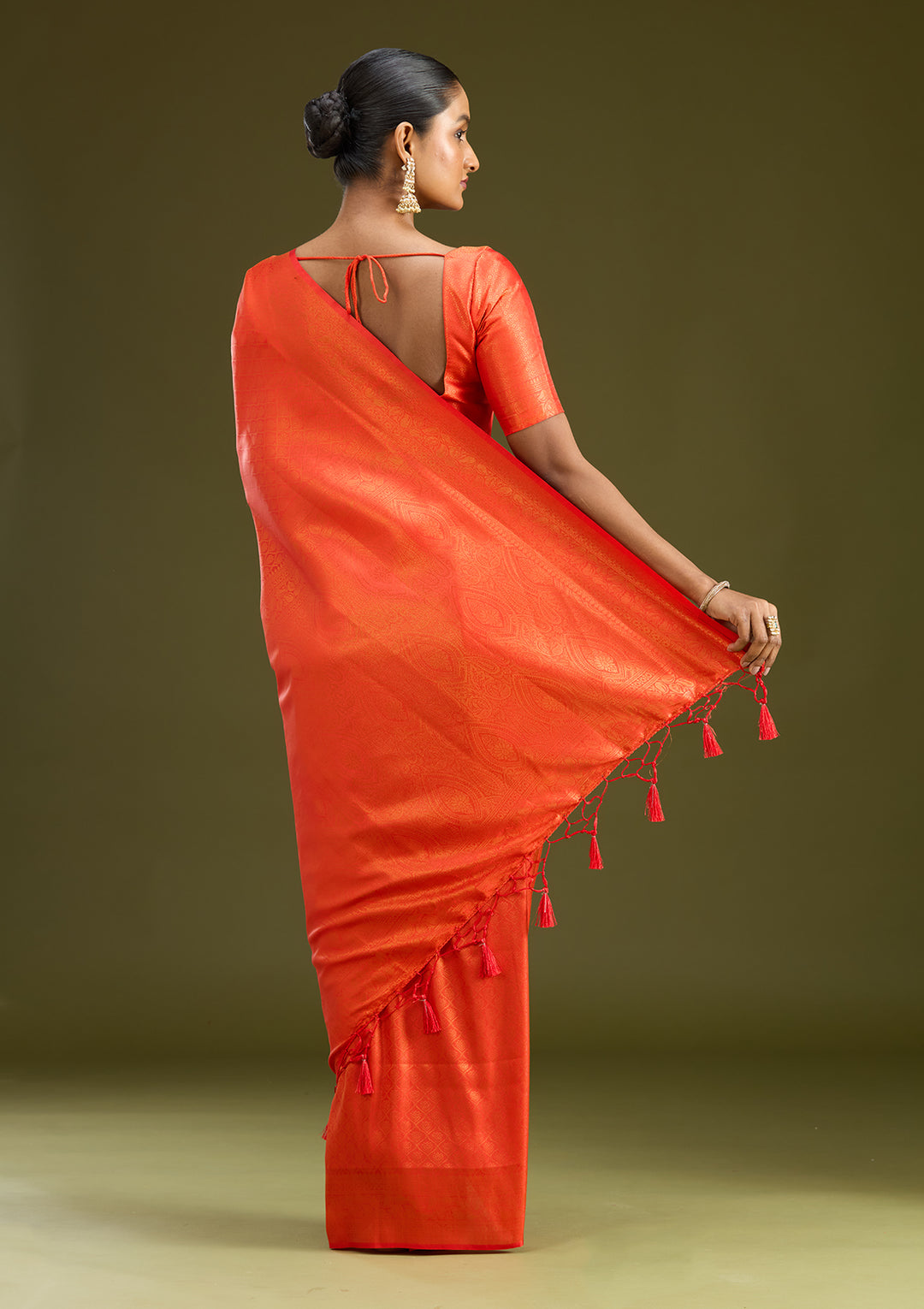 Orange Silk Jaal Gold Zariwork Saree With Matching Blouse Piece