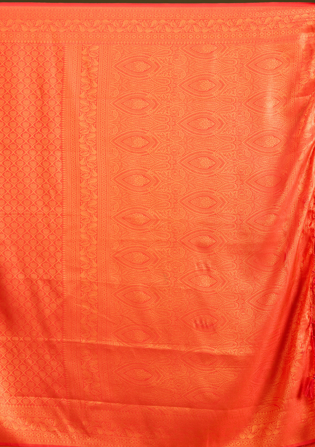 Orange Silk Jaal Gold Zariwork Saree With Matching Blouse Piece