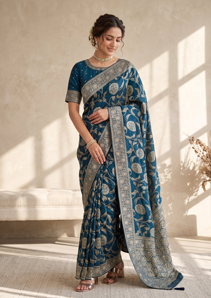 Peacock Blue Banarasi Silk Saree