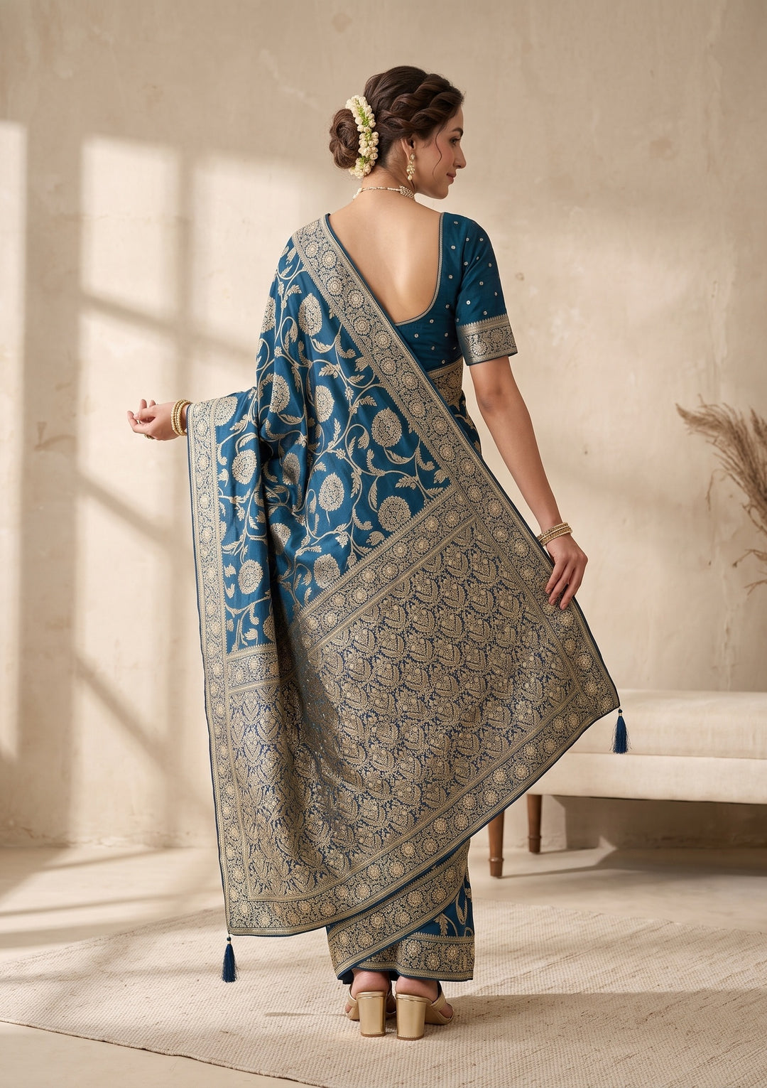 Peacock Blue Banarasi Silk Saree