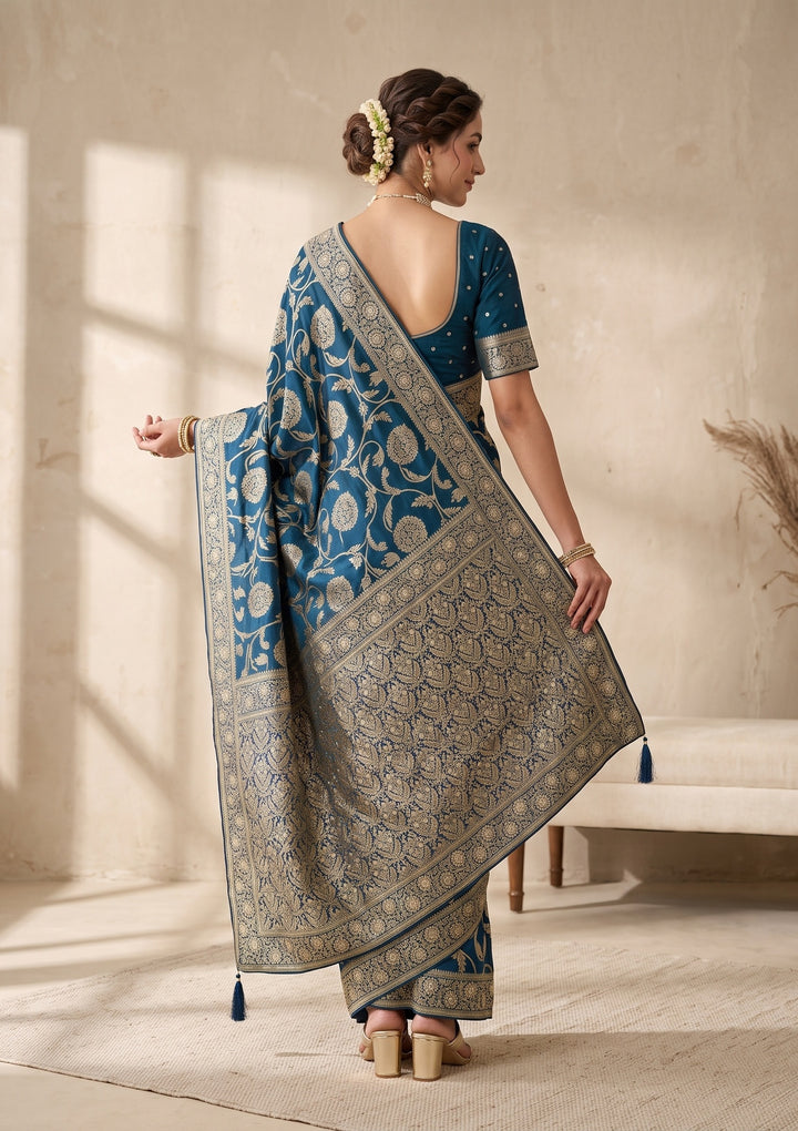 Peacock Blue Banarasi Silk Saree