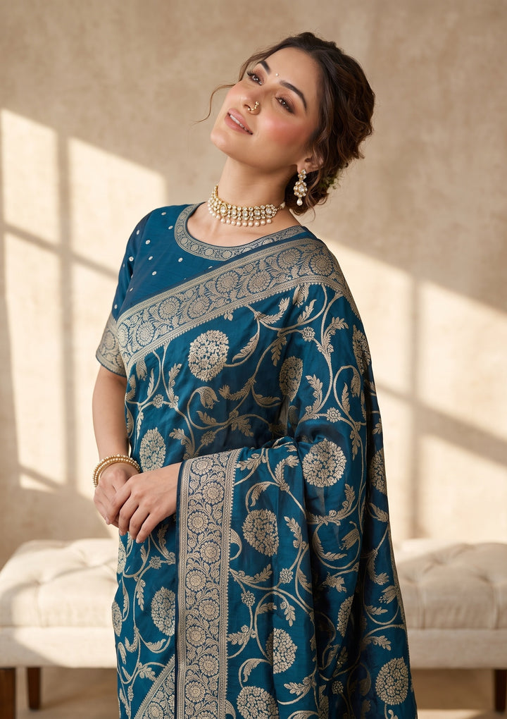 Peacock Blue Banarasi Silk Saree