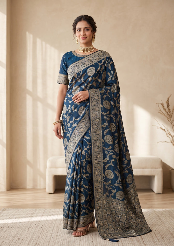 Peacock Blue Banarasi Silk Saree