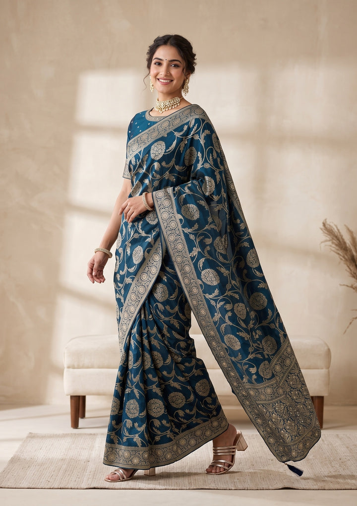 Peacock Blue Banarasi Silk Saree