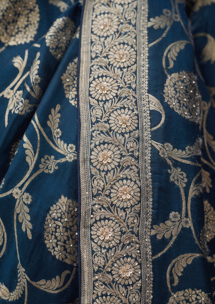 Peacock Blue Banarasi Silk Saree