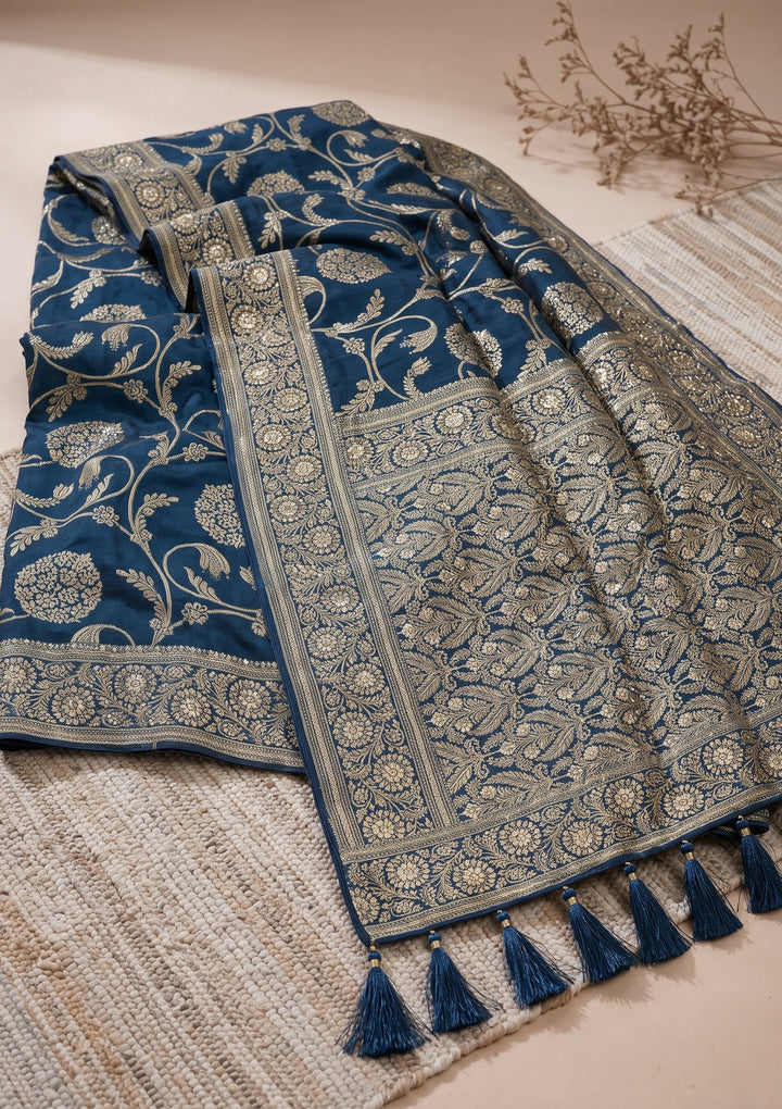 Peacock Blue Banarasi Silk Saree