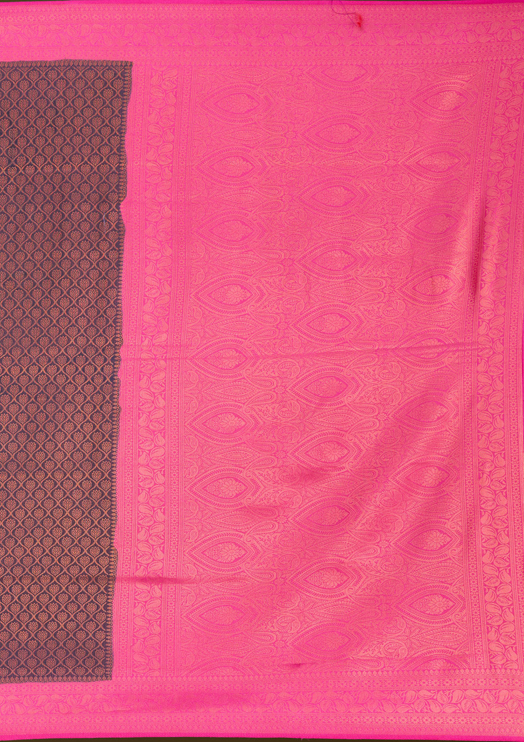 Navy Blue Silk Jaal Gold Zariwork Saree With Matching Blouse Piece