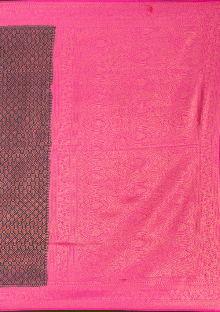 Navy Blue Silk Jaal Gold Zariwork Saree With Matching Blouse Piece