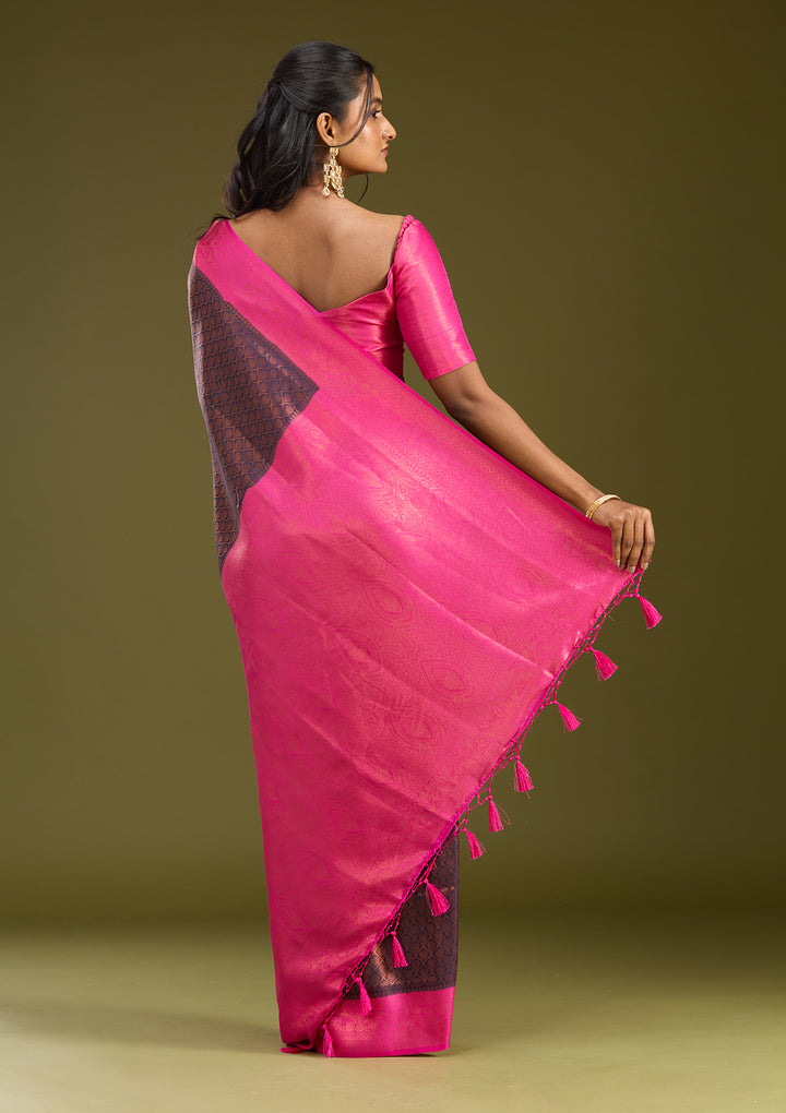 Navy Blue Silk Jaal Gold Zariwork Saree With Matching Blouse Piece