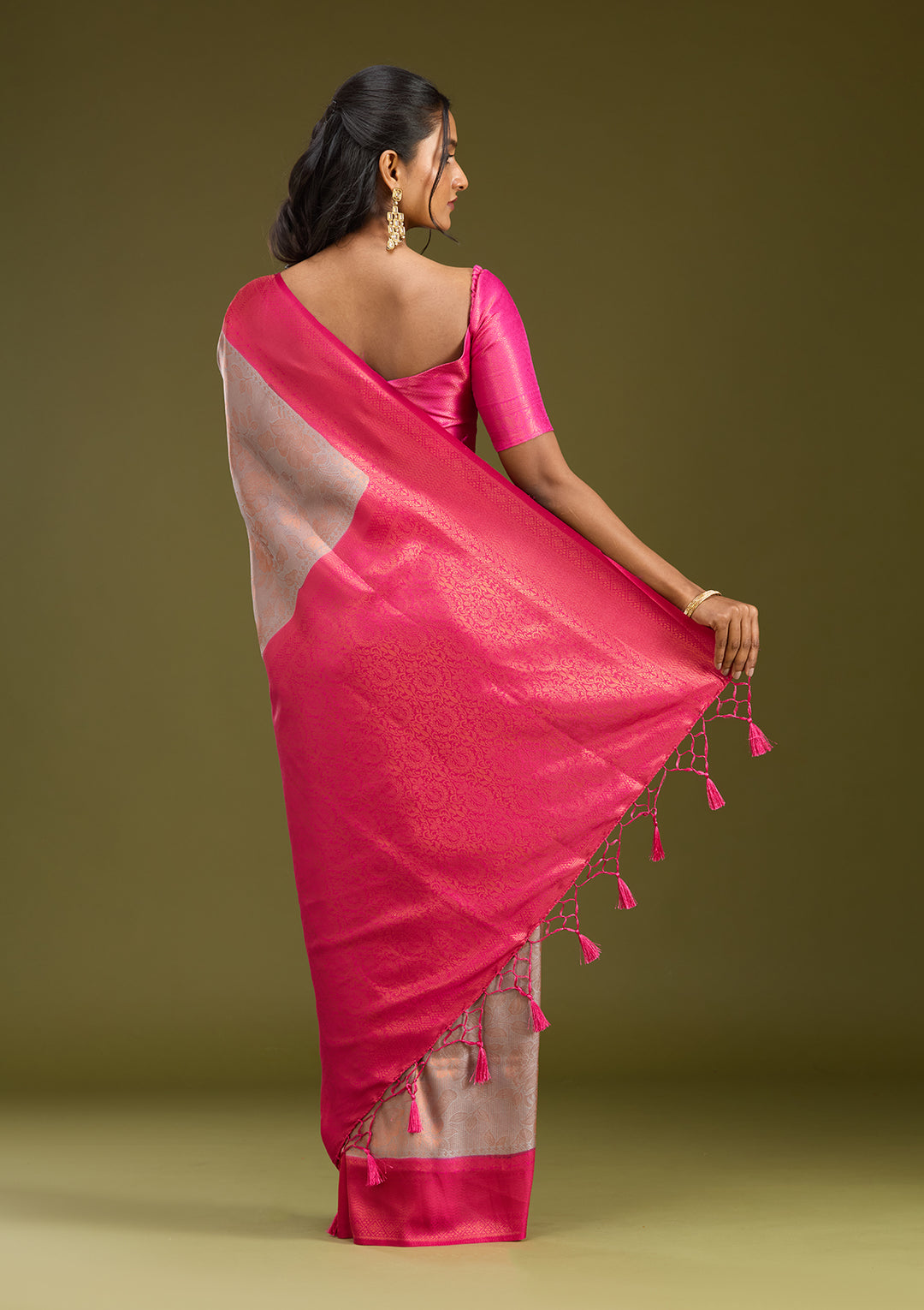 Light Grey Silk Jaal Gold Zariwork Saree With Matching Blouse Piece