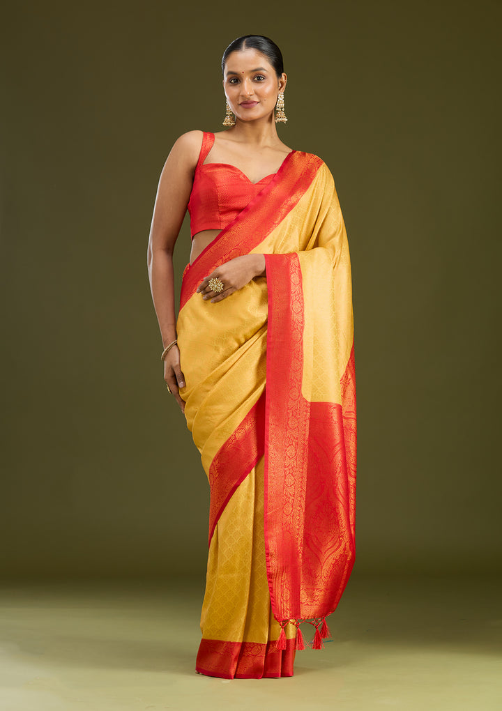 Gold Silk Jaal Gold Zariwork Saree With Matching Blouse Piece