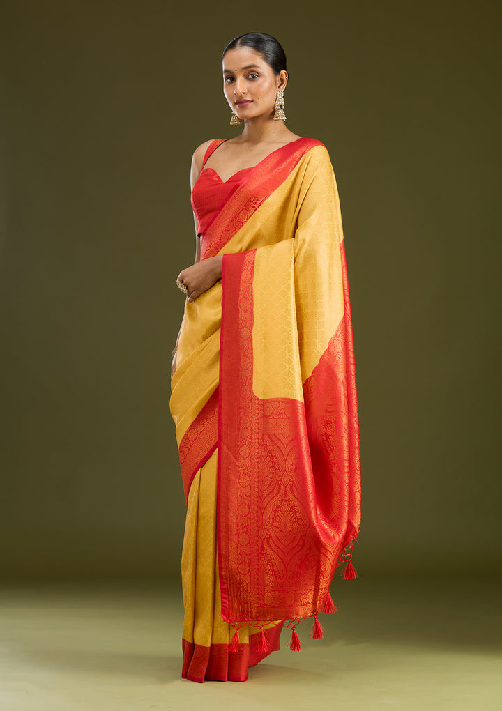 Gold Silk Jaal Gold Zariwork Saree With Matching Blouse Piece