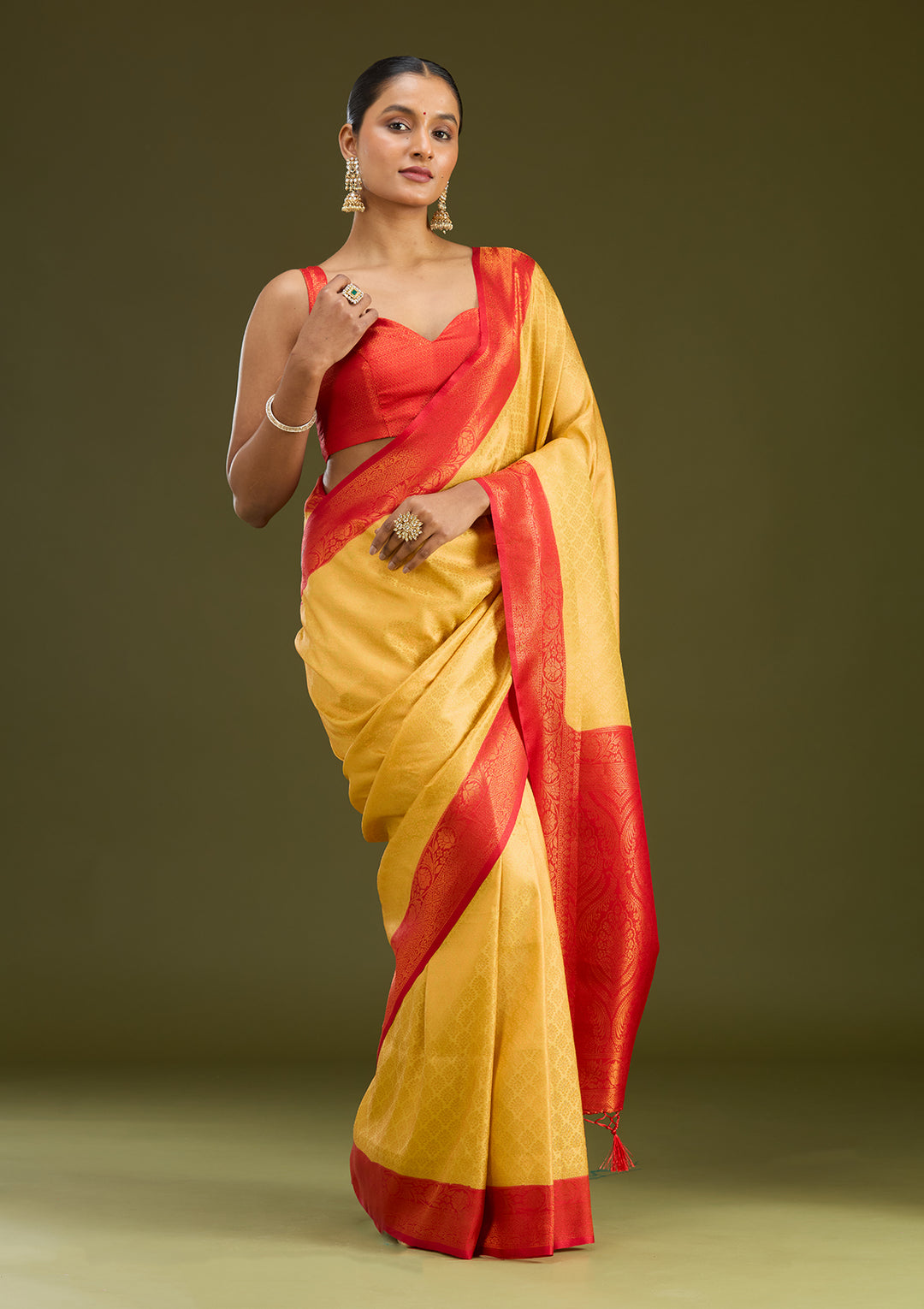 Gold Silk Jaal Gold Zariwork Saree With Matching Blouse Piece