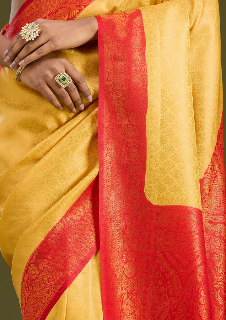 Gold Silk Jaal Gold Zariwork Saree With Matching Blouse Piece