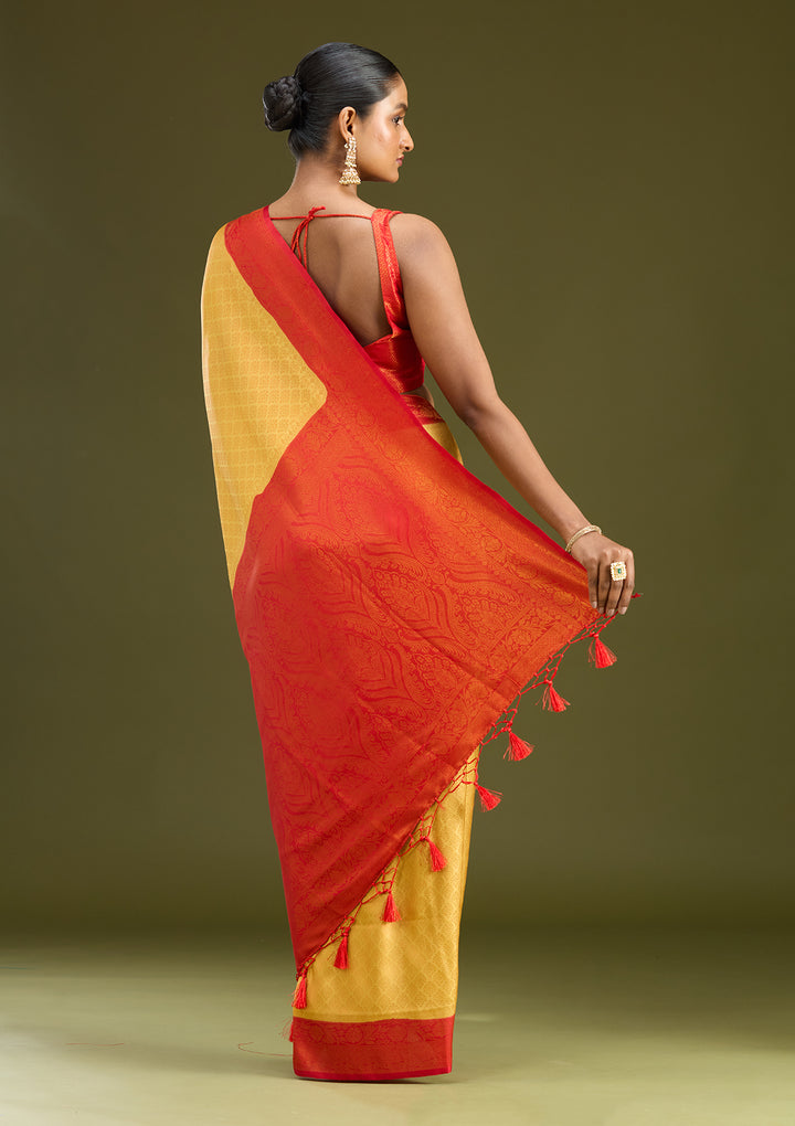 Gold Silk Jaal Gold Zariwork Saree With Matching Blouse Piece