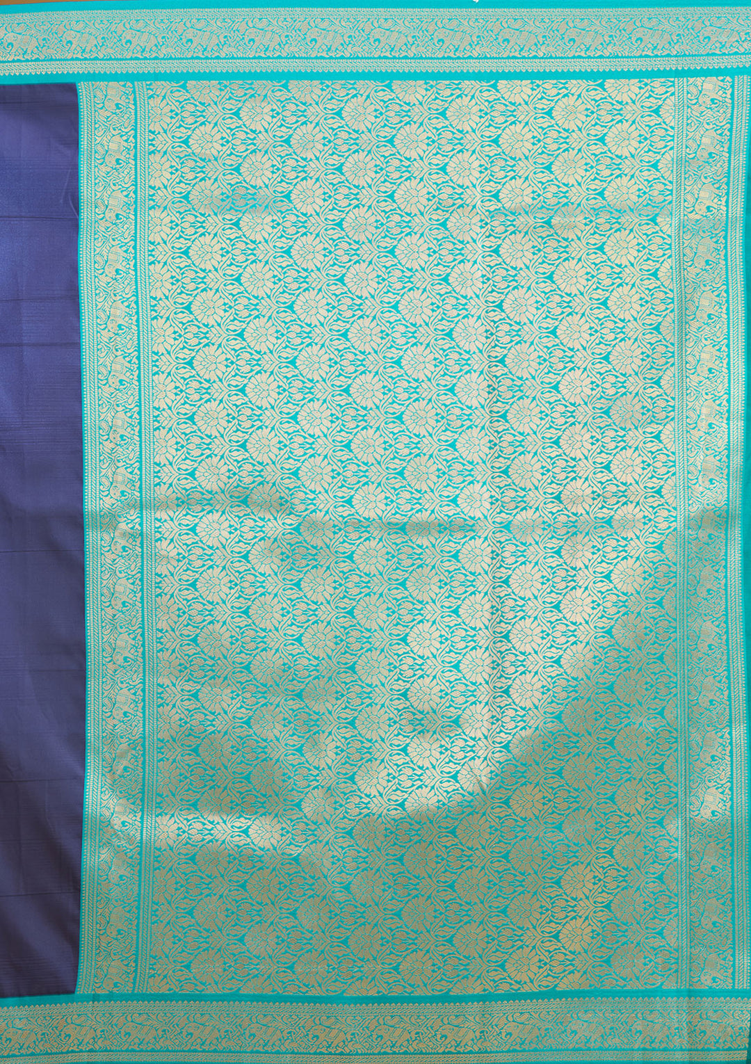 Navy Blue Silk Buti Gold Zariwork Saree With Matching Blouse Piece