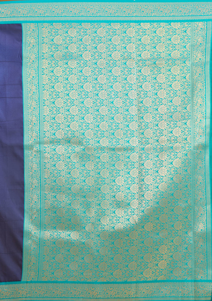Navy Blue Silk Buti Gold Zariwork Saree With Matching Blouse Piece