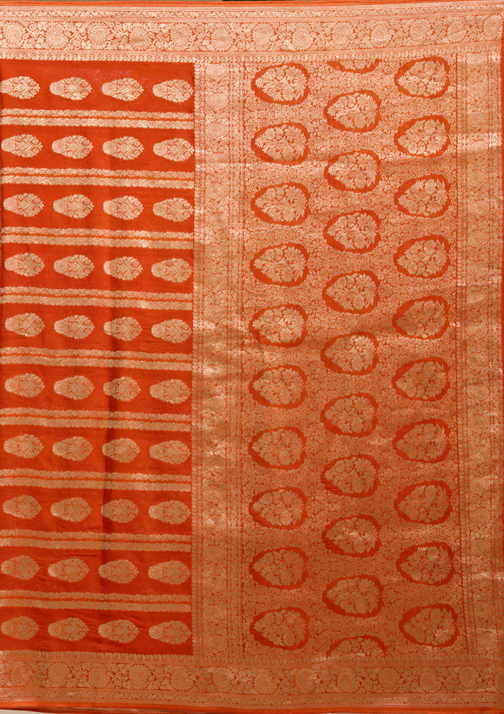 Orange Georgette Buti Stonework Saree With Matching Blouse Piece
