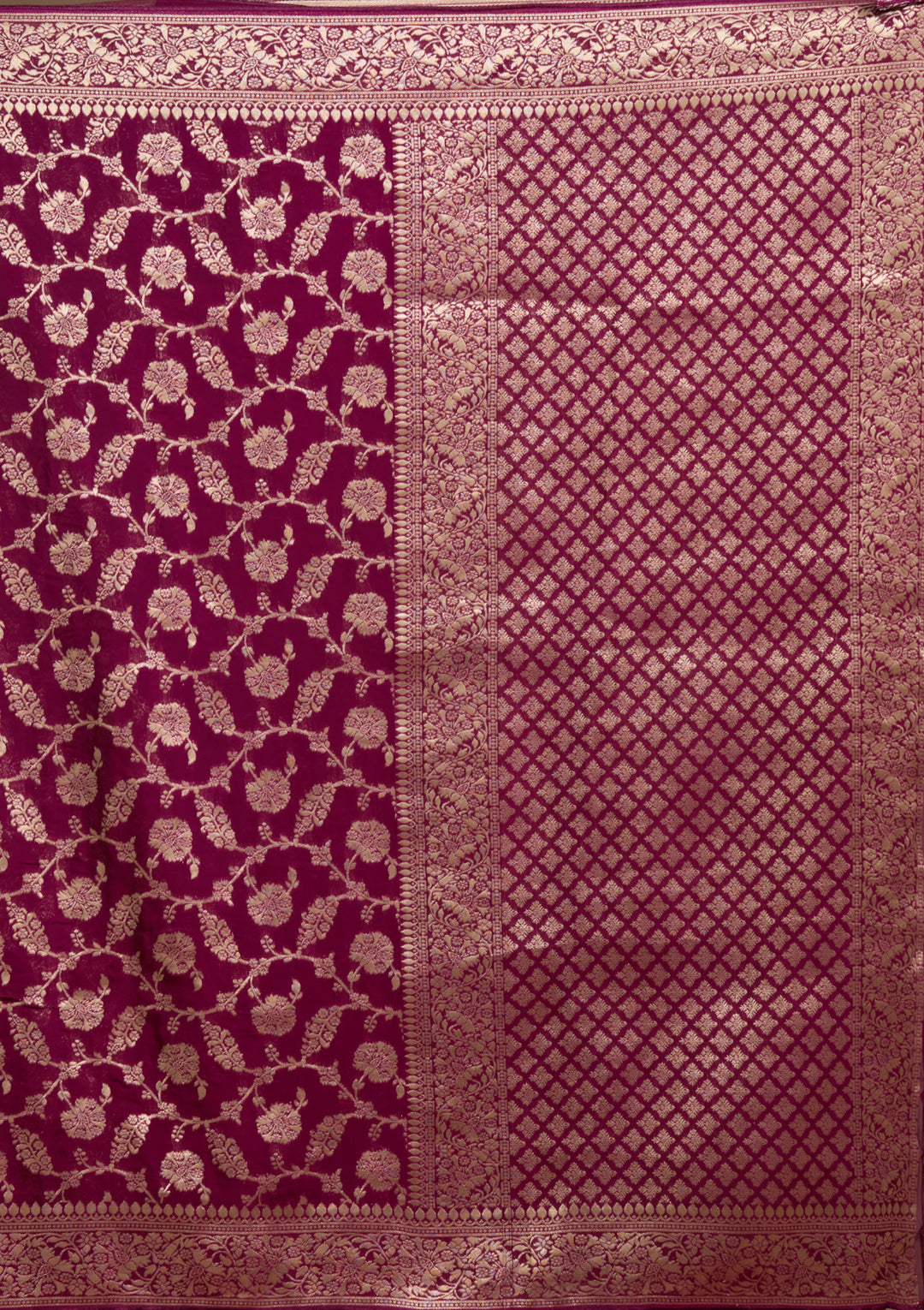 Wine Georgette Jaal Gold Zariwork Saree With Matching Blouse Piece