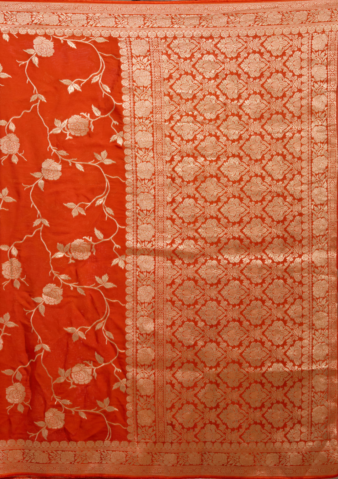 Orange Zariwork (Gold) Satin Silk Saree