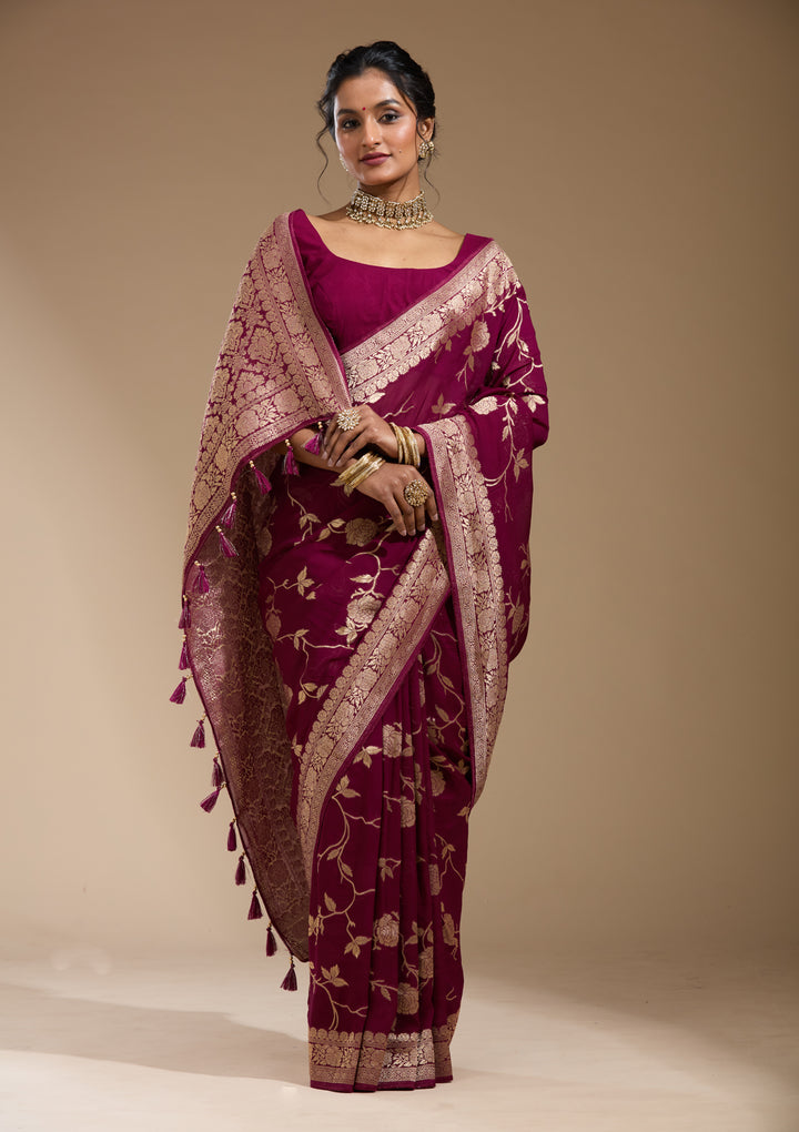 Purple Zariwork (Gold) Georgette Silk Saree