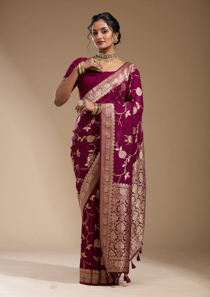 Purple Zariwork (Gold) Georgette Silk Saree