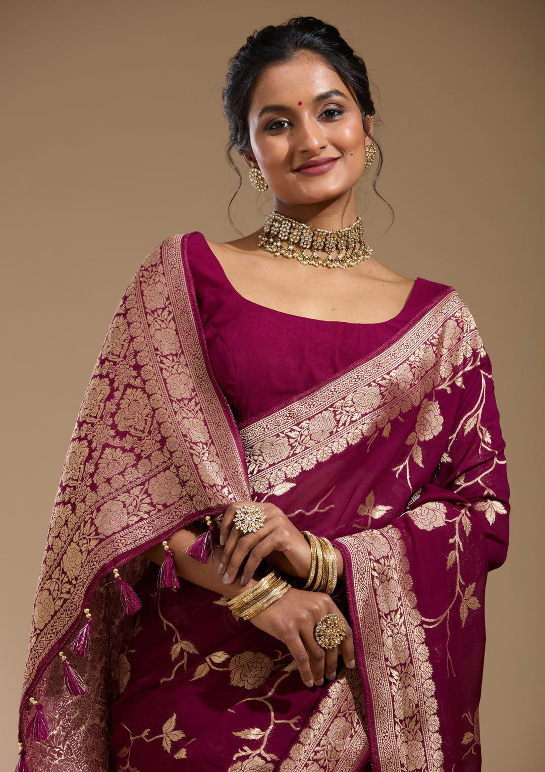 Purple Zariwork (Gold) Georgette Silk Saree