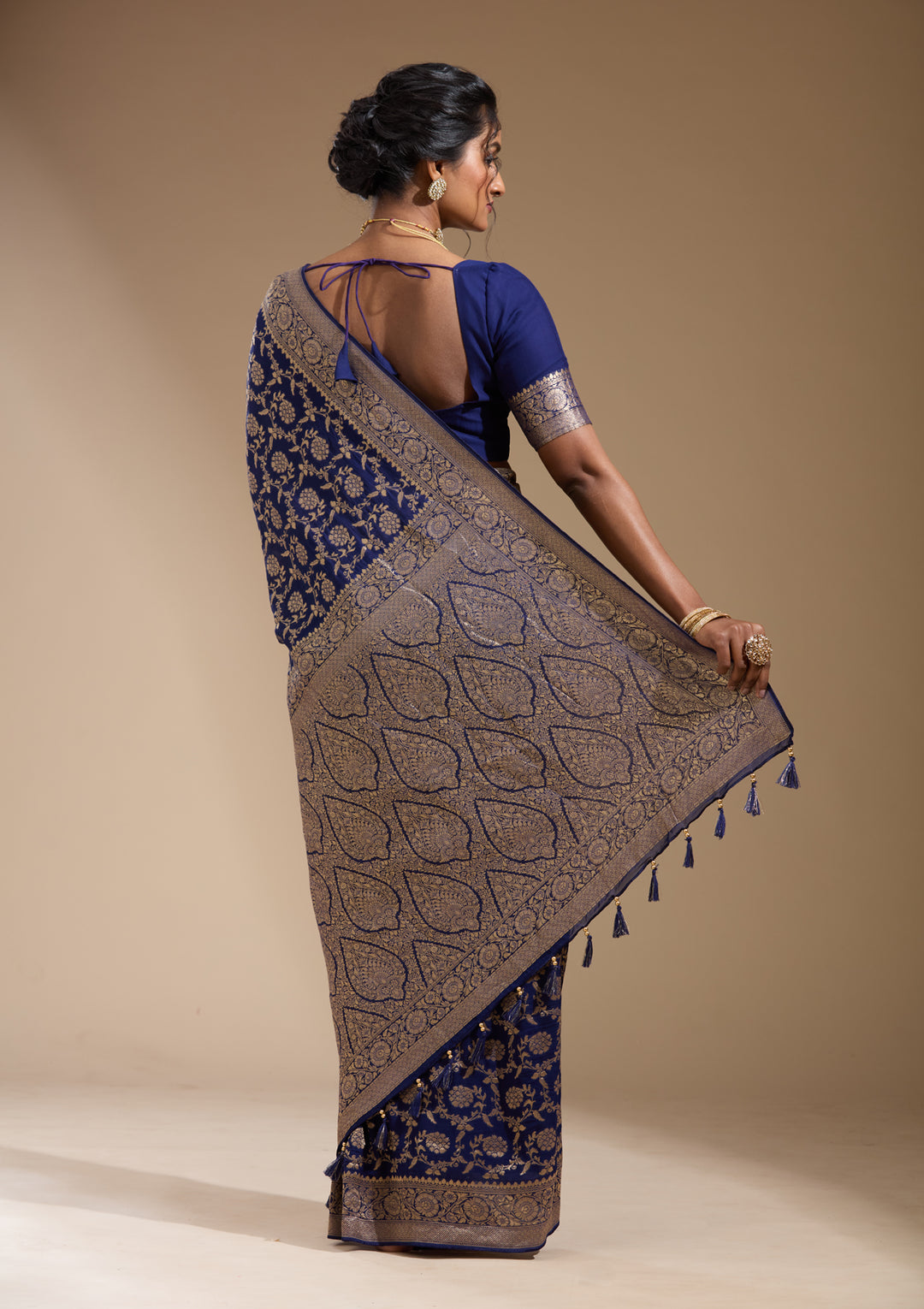 Blue Zariwork (Gold) Georgette Silk Saree