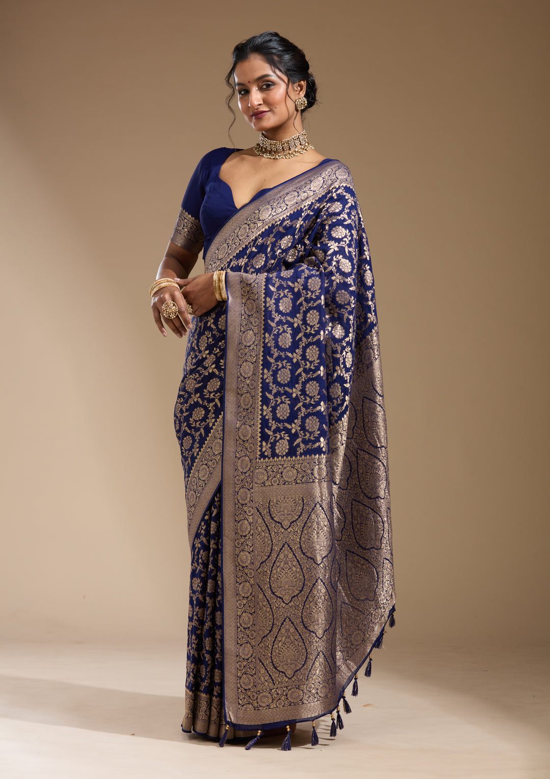 Blue Zariwork (Gold) Georgette Silk Saree