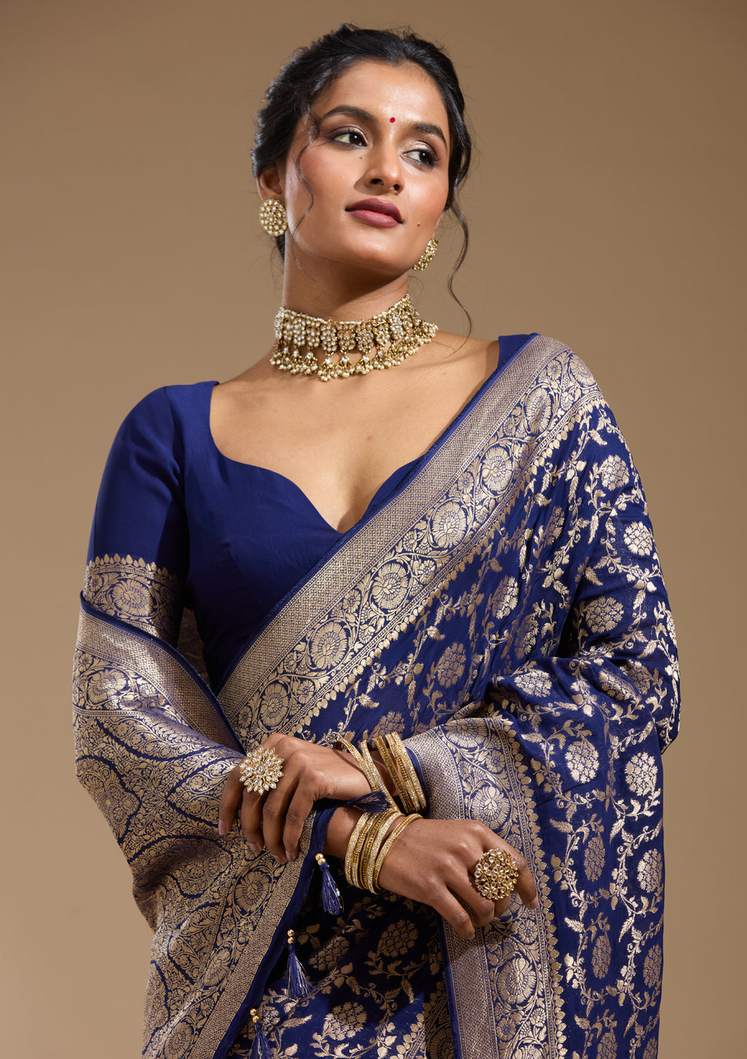 Blue Zariwork (Gold) Georgette Silk Saree
