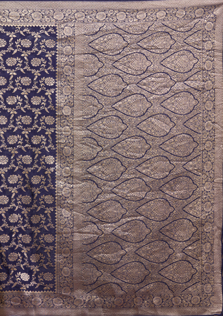 Navy Blue Zariwork (Gold) Georgette Silk Saree