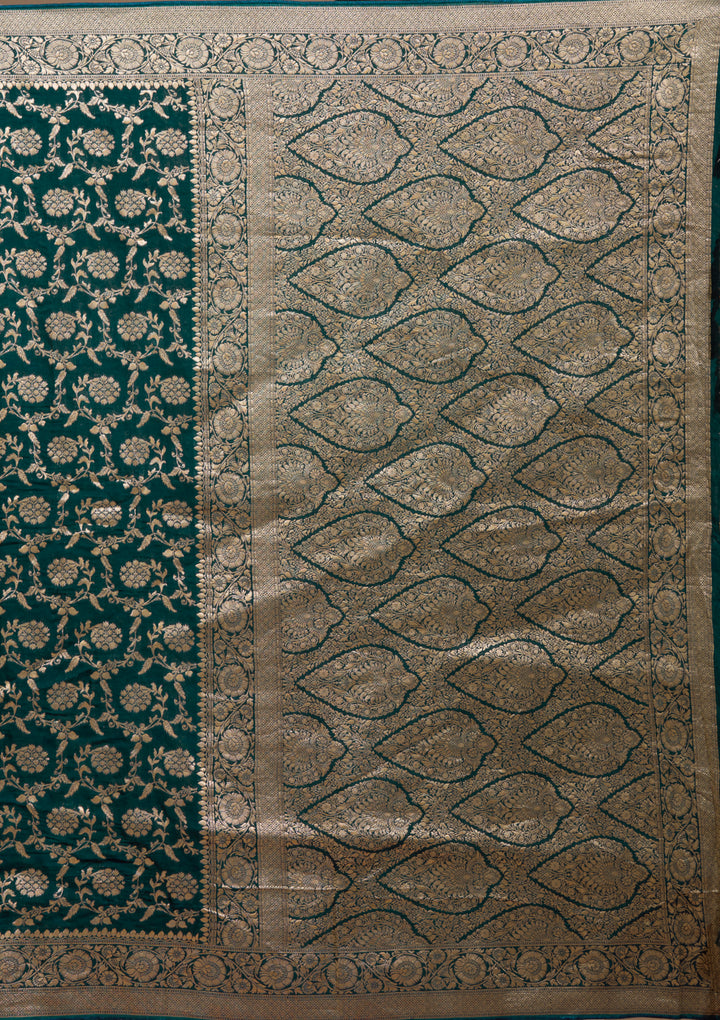 Peacock Blue Zariwork (Gold) Georgette Silk Saree
