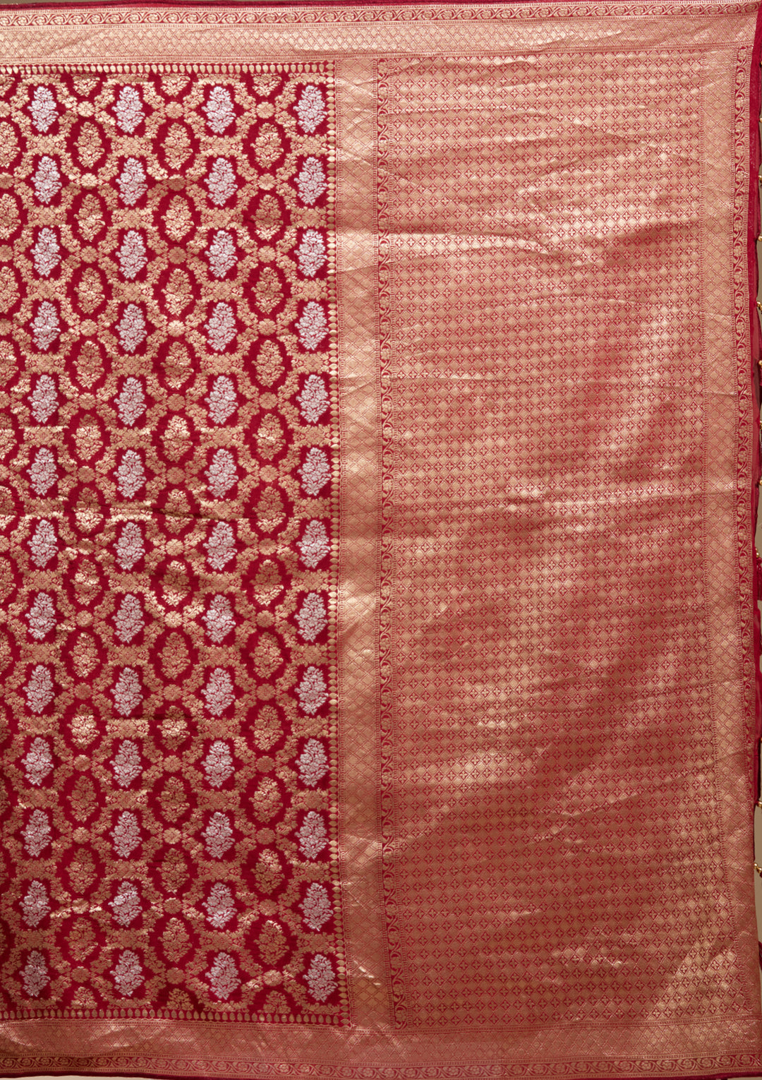 Maroon Georgette Jaal Gold Zariwork Saree With Matching Blouse Piece
