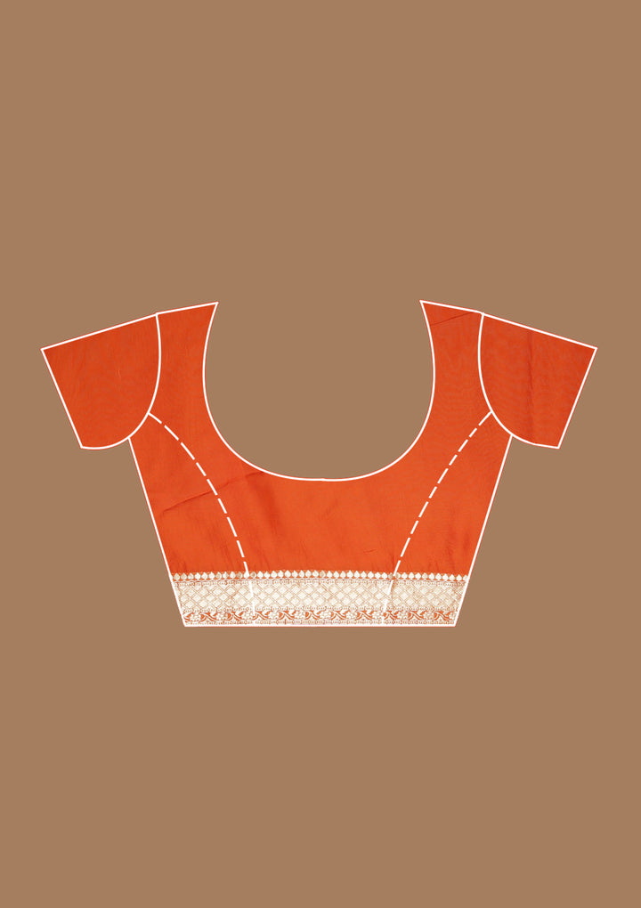 Orange Georgette Jaal Gold Zariwork Saree With Matching Blouse Piece