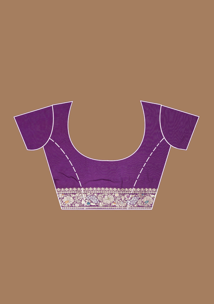 Purple Georgette Jaal Gold Zariwork Saree With Matching Blouse Piece