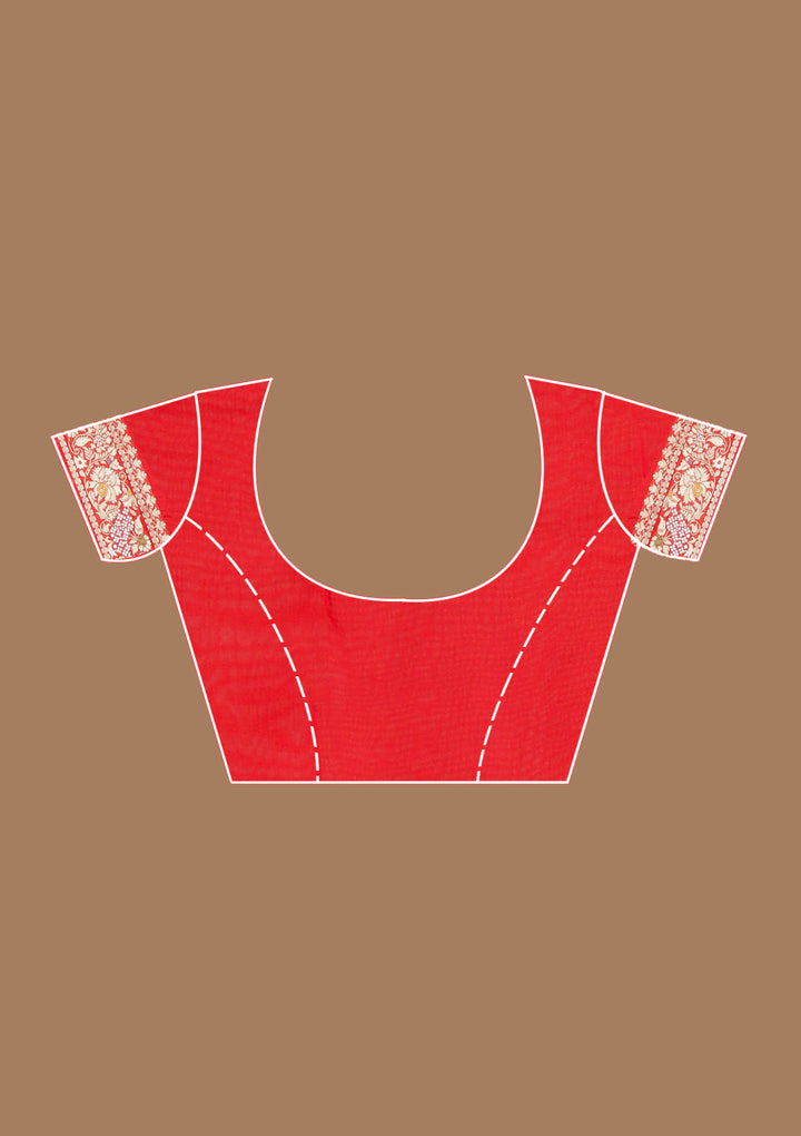 Red Georgette Jaal Gold Zariwork Saree With Matching Blouse Piece