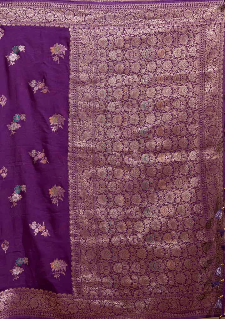 Purple Georgette Buti Gold Zariwork Saree With Matching Blouse Piece