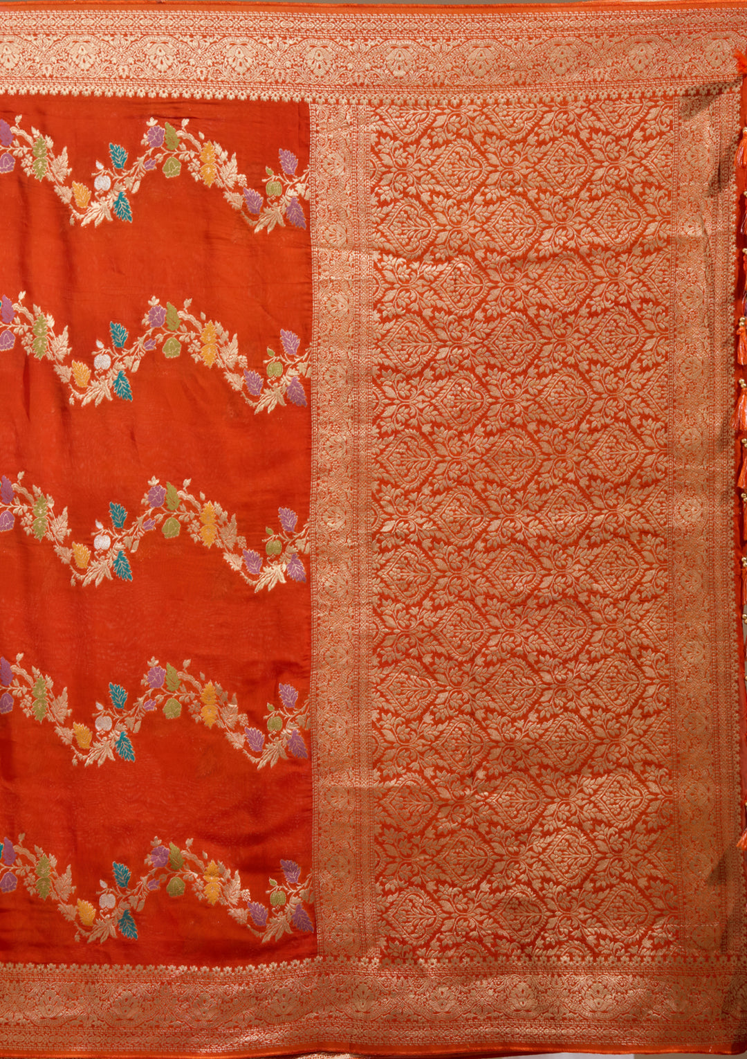 Orange Georgette Buti Gold Zariwork Saree With Matching Blouse Piece