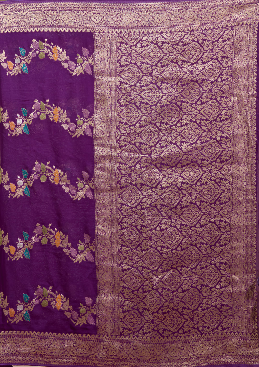 Purple Georgette Buti Gold Zariwork Saree With Matching Blouse Piece