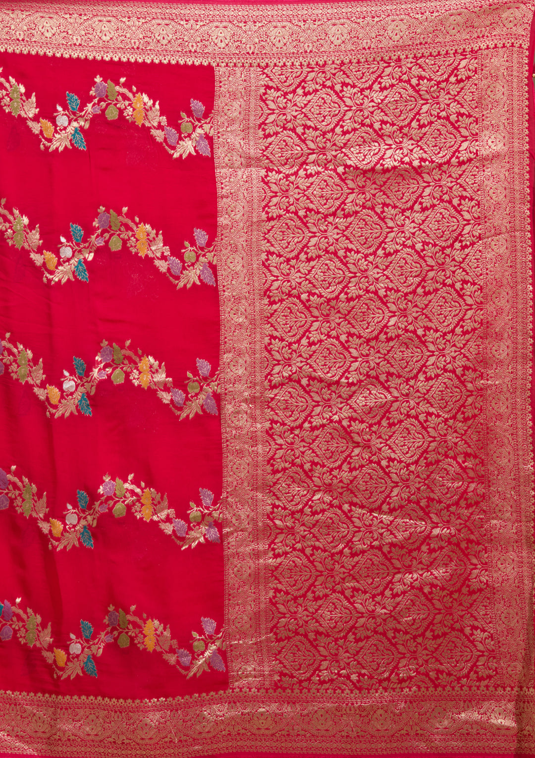 Rani Pink Georgette Buti Gold Zariwork Saree With Matching Blouse Piece