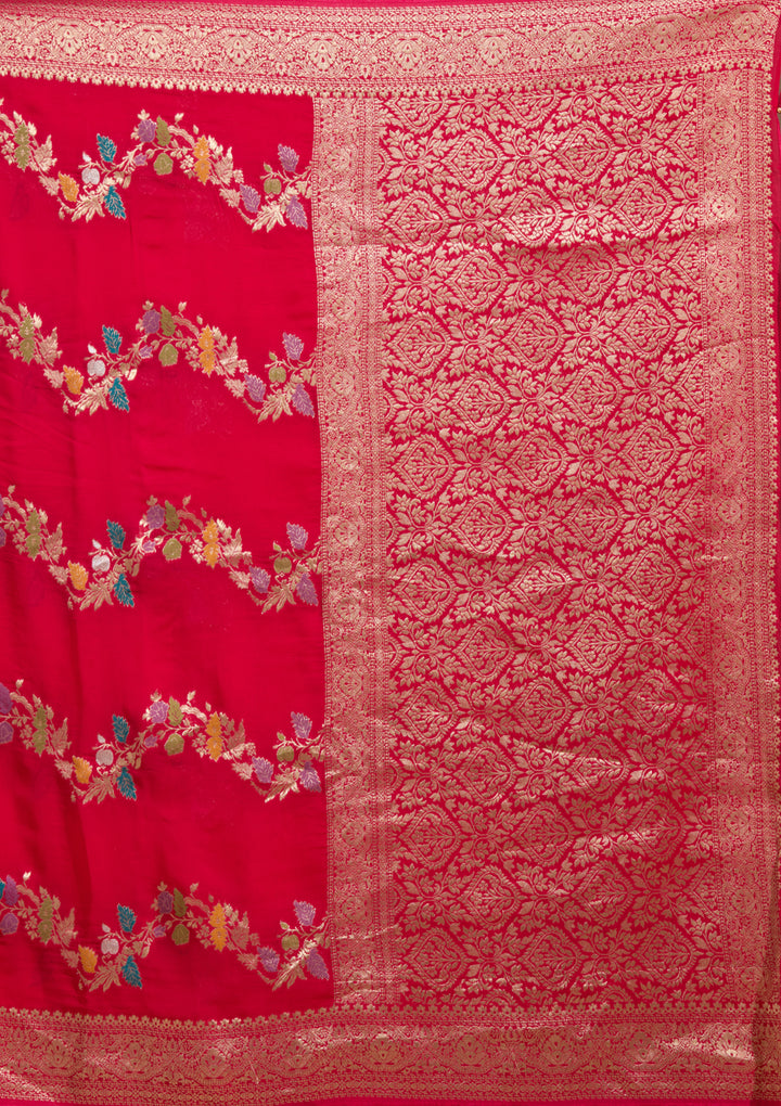 Rani Pink Georgette Buti Gold Zariwork Saree With Matching Blouse Piece