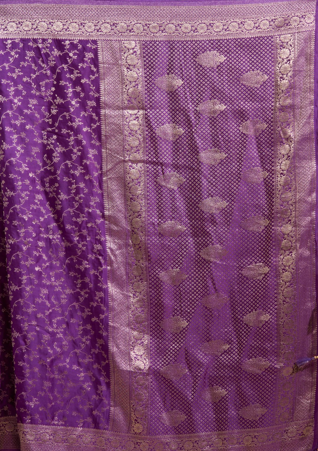 Purple Georgette Jaal Gold Zariwork Saree With Matching Blouse Piece