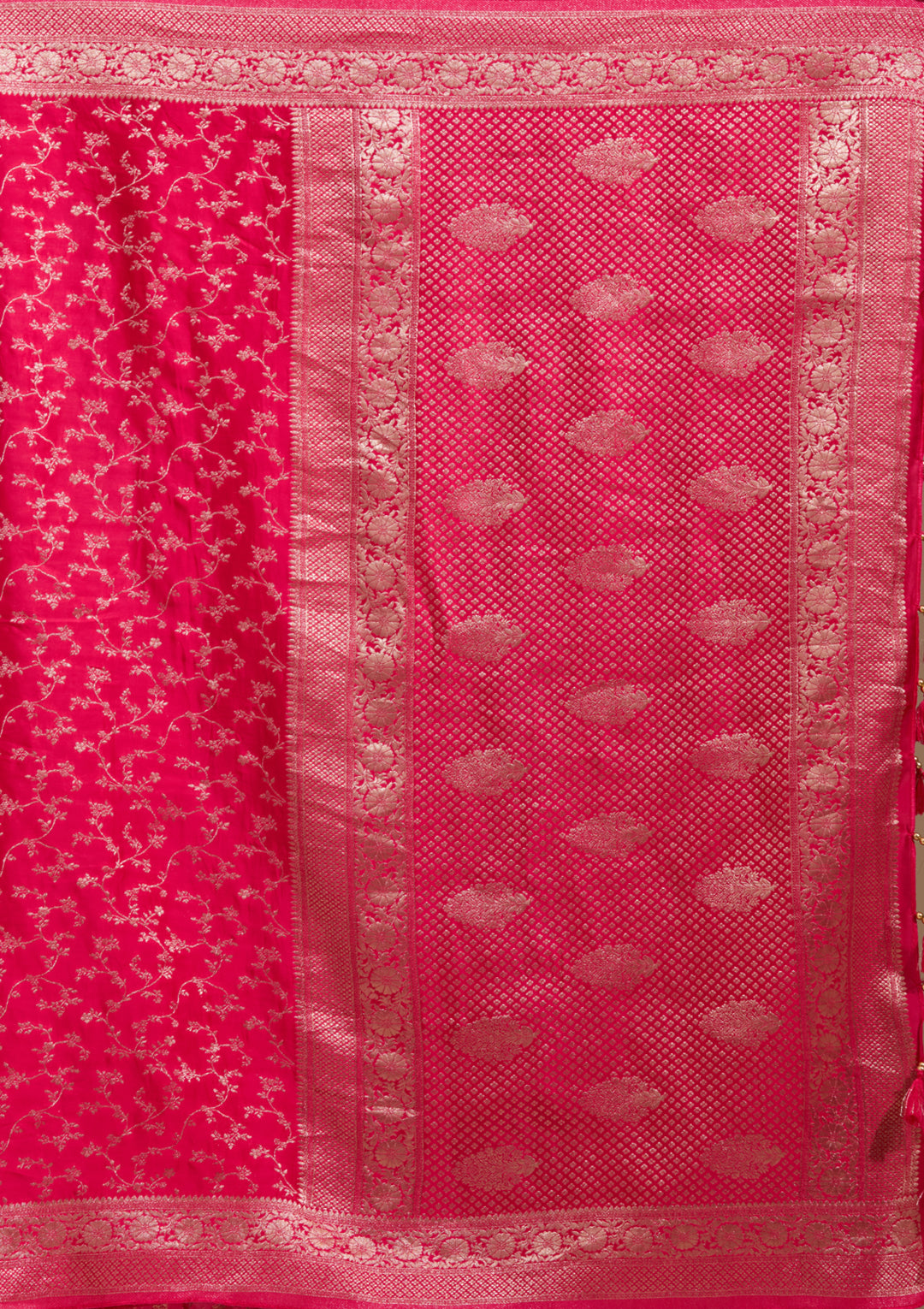 Rani Pink Georgette Jaal Gold Zariwork Saree With Matching Blouse Piece