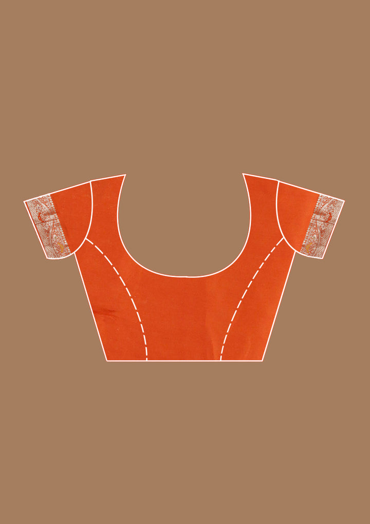 Orange Satin Jaal Gold Zariwork Saree With Matching Blouse Piece