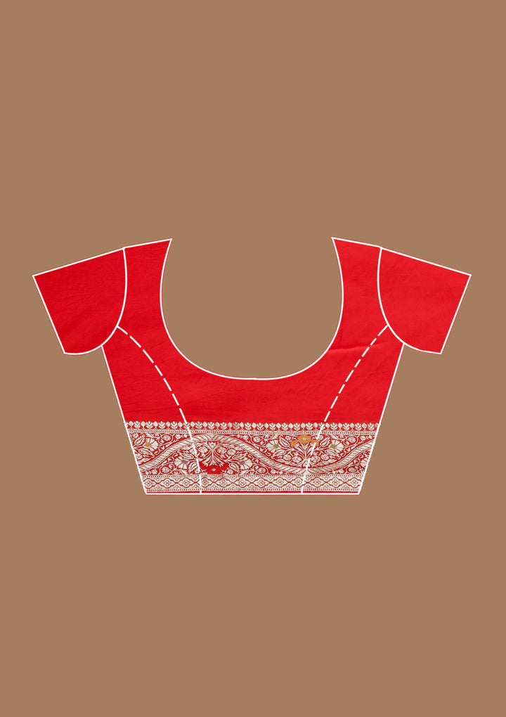 Red Satin Jaal Gold Zariwork Saree With Matching Blouse Piece