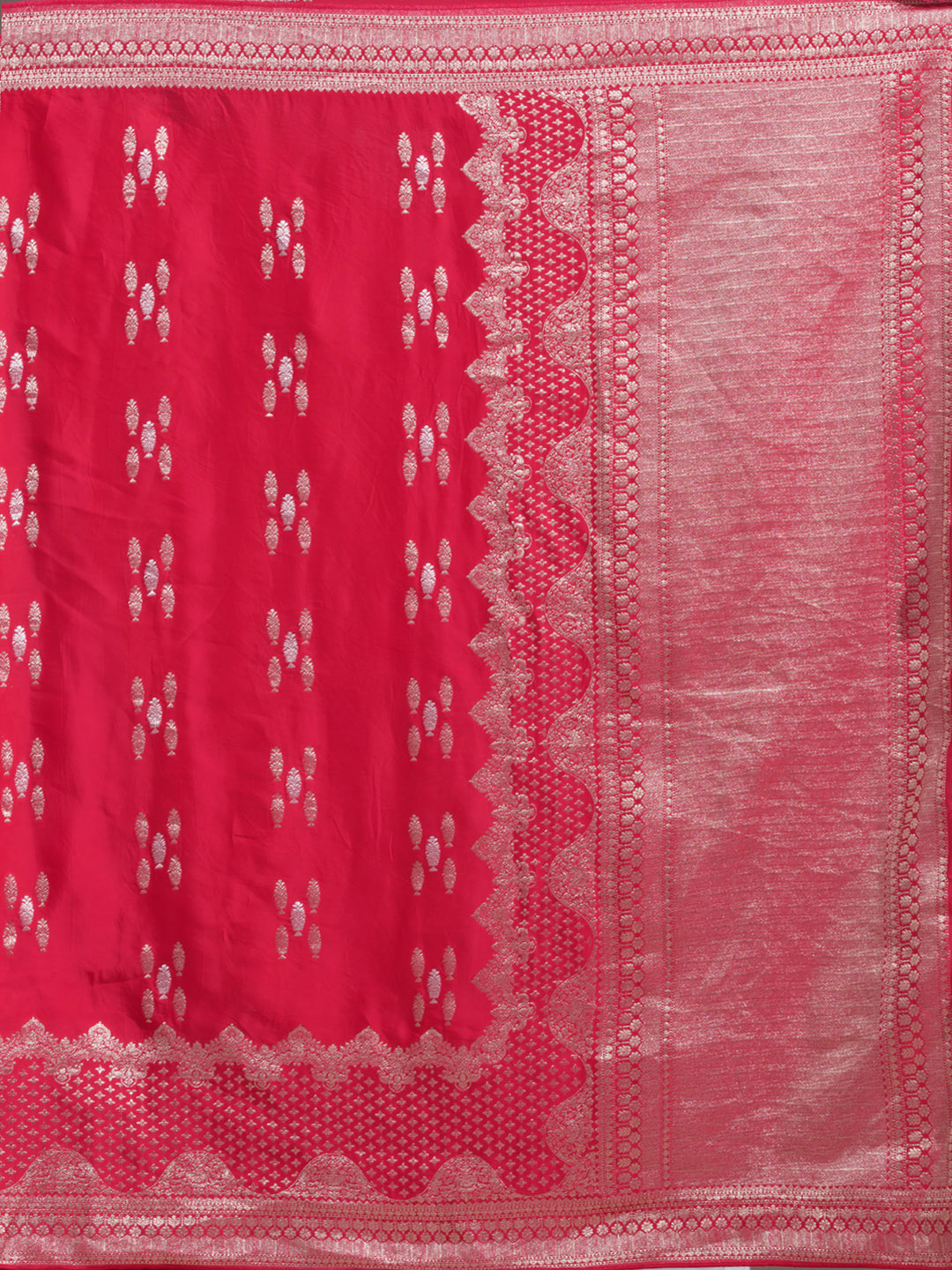 Rani Pink Georgette Buti Gold Zariwork Saree With Matching Blouse Piece