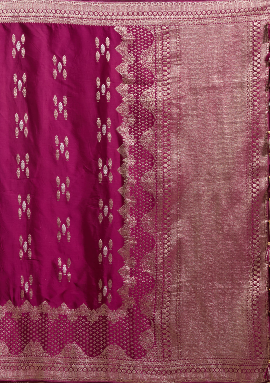 Wine Georgette Buti Gold Zariwork Saree With Matching Blouse Piece