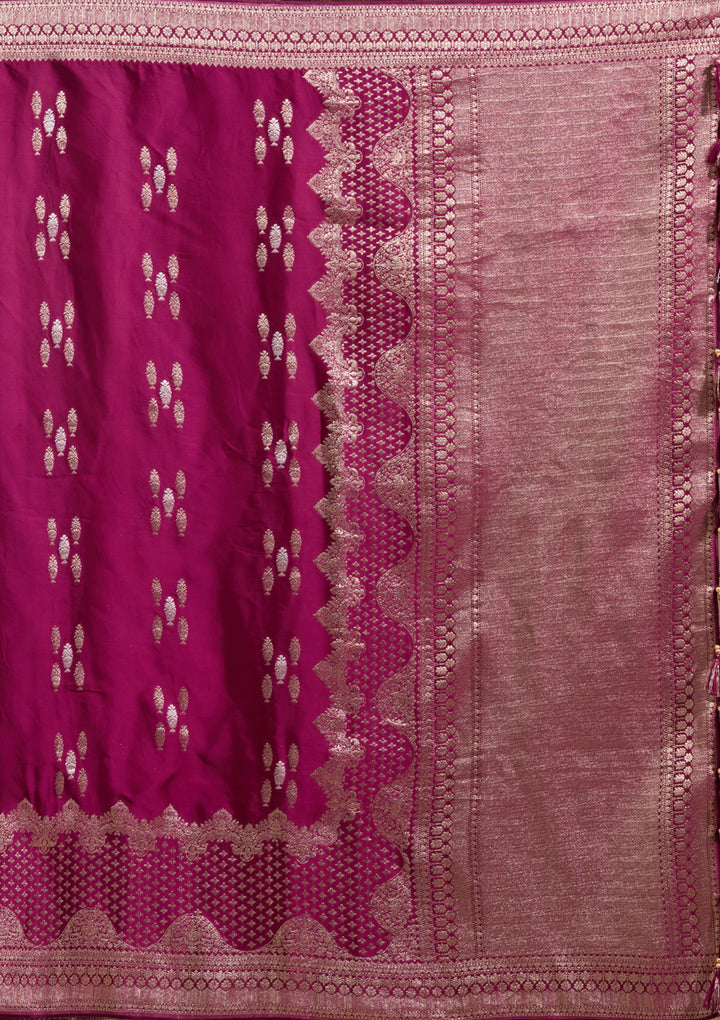 Wine Georgette Buti Gold Zariwork Saree With Matching Blouse Piece
