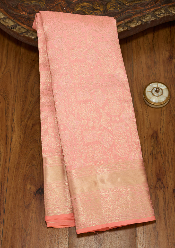 Peach Zariwork (Gold) Silk Saree