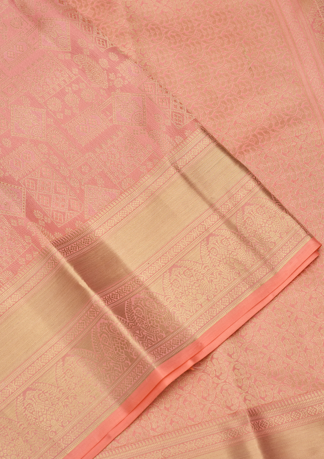 Peach Zariwork (Gold) Silk Saree